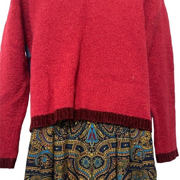 Koret City Blues Women's Sz Large Christmas Sweater Button Front Red Patchworks - Picture 9 of 12